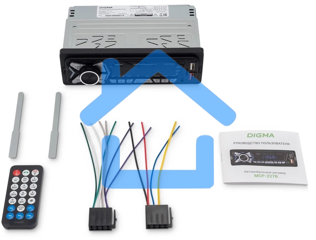 Автомагнитола Digma MCP-227B 1DIN 2x45Вт v5.0 USB 2.0 AUX 2 ПДУ