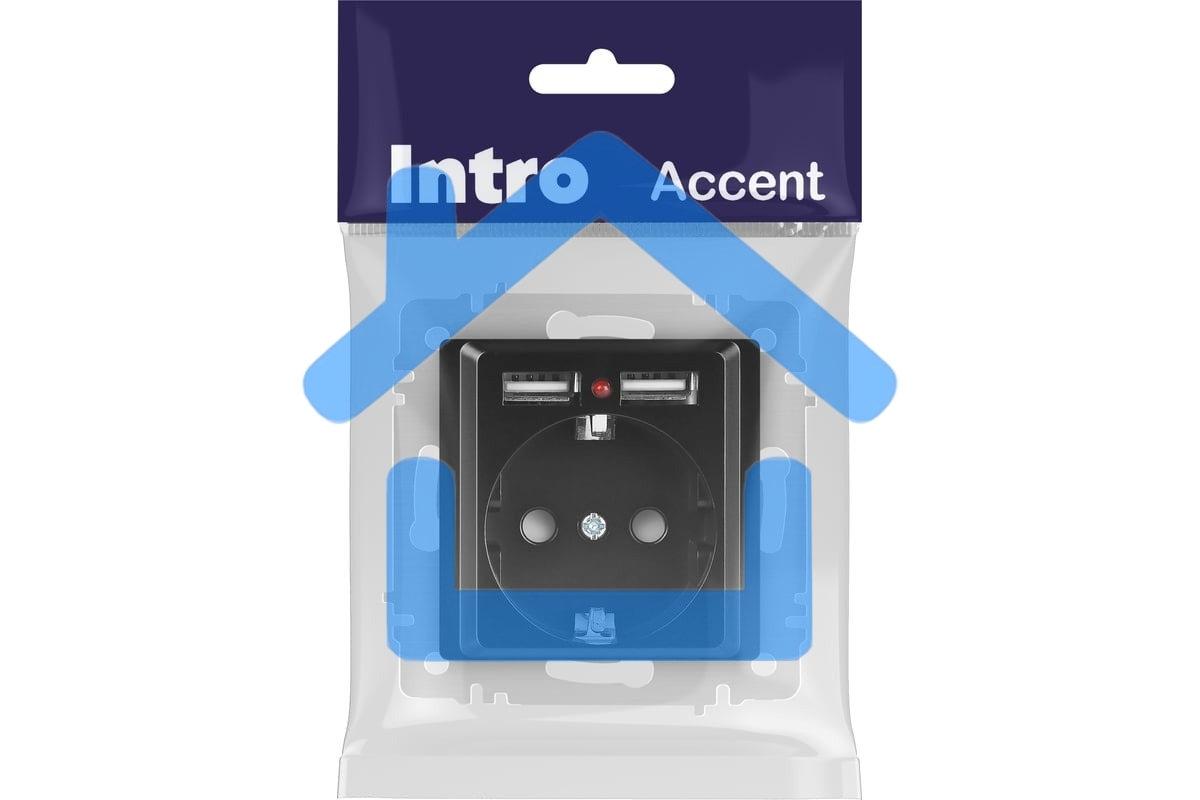 Розетка Intro Accent 6-410-05 P+E Schuko со шторками 16А-250В + 2хUSB IP20 СУ антрацит Б0063698