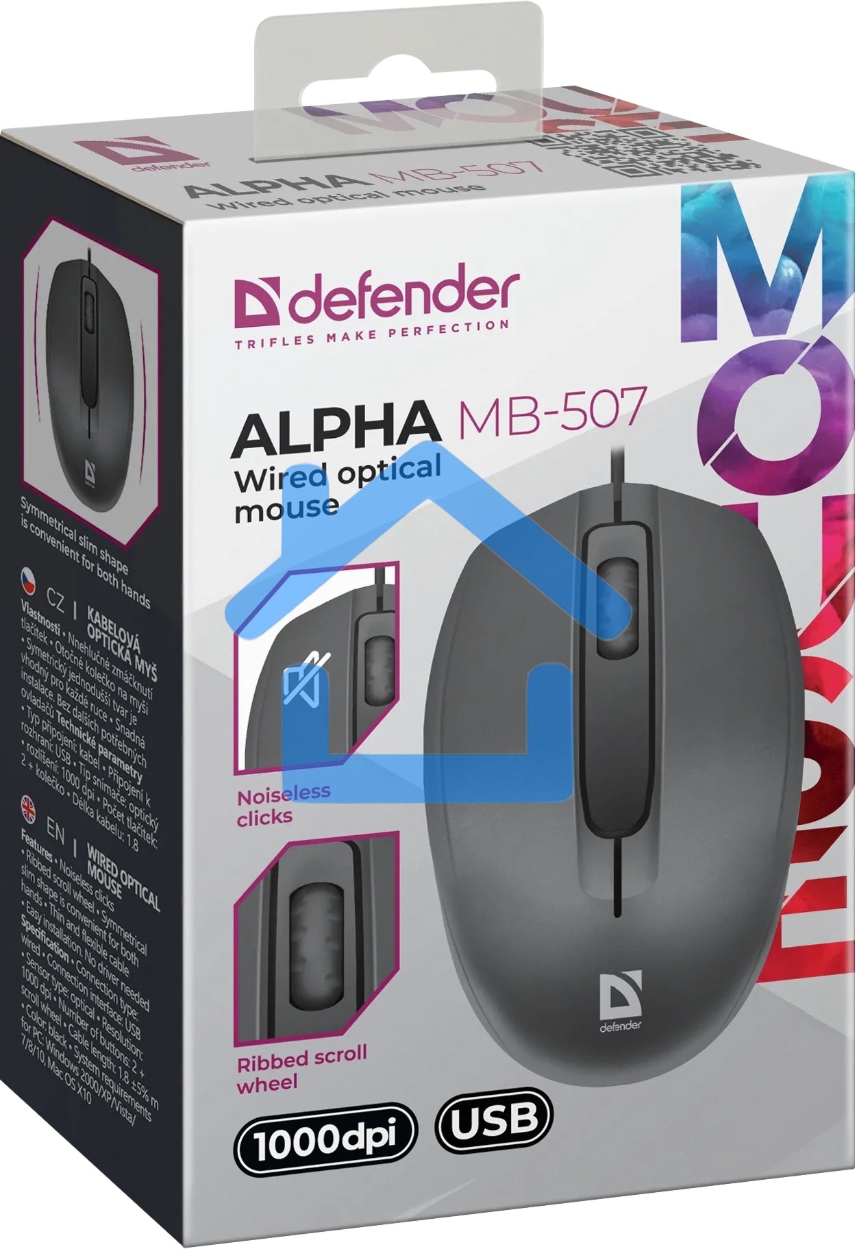 Мышь проводная Defender Alpha MB-507 черный, 1000 dpi, USB, кнопки - 3