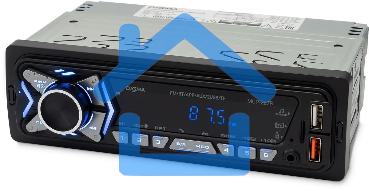 Автомагнитола Digma MCP-227B 1DIN 2x45Вт v5.0 USB 2.0 AUX 2 ПДУ