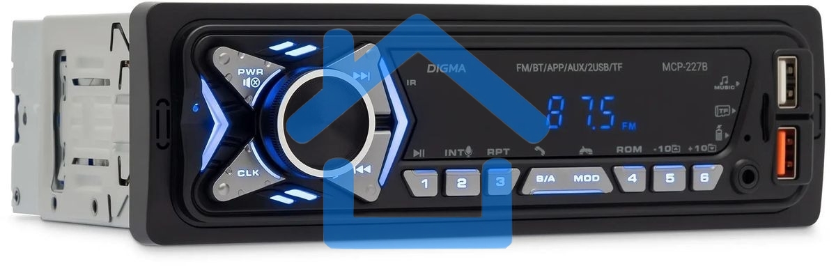 Автомагнитола Digma MCP-227B 1DIN 2x45Вт v5.0 USB 2.0 AUX 2 ПДУ