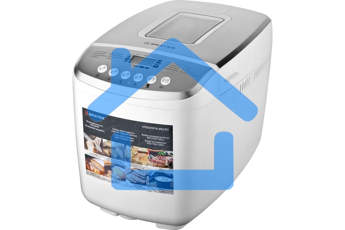 Хлебопечь BRAYER, 850 Вт, 16 программ, выбор цвета кор,выбор размера, поддерж. темпер, таймер 2701BR