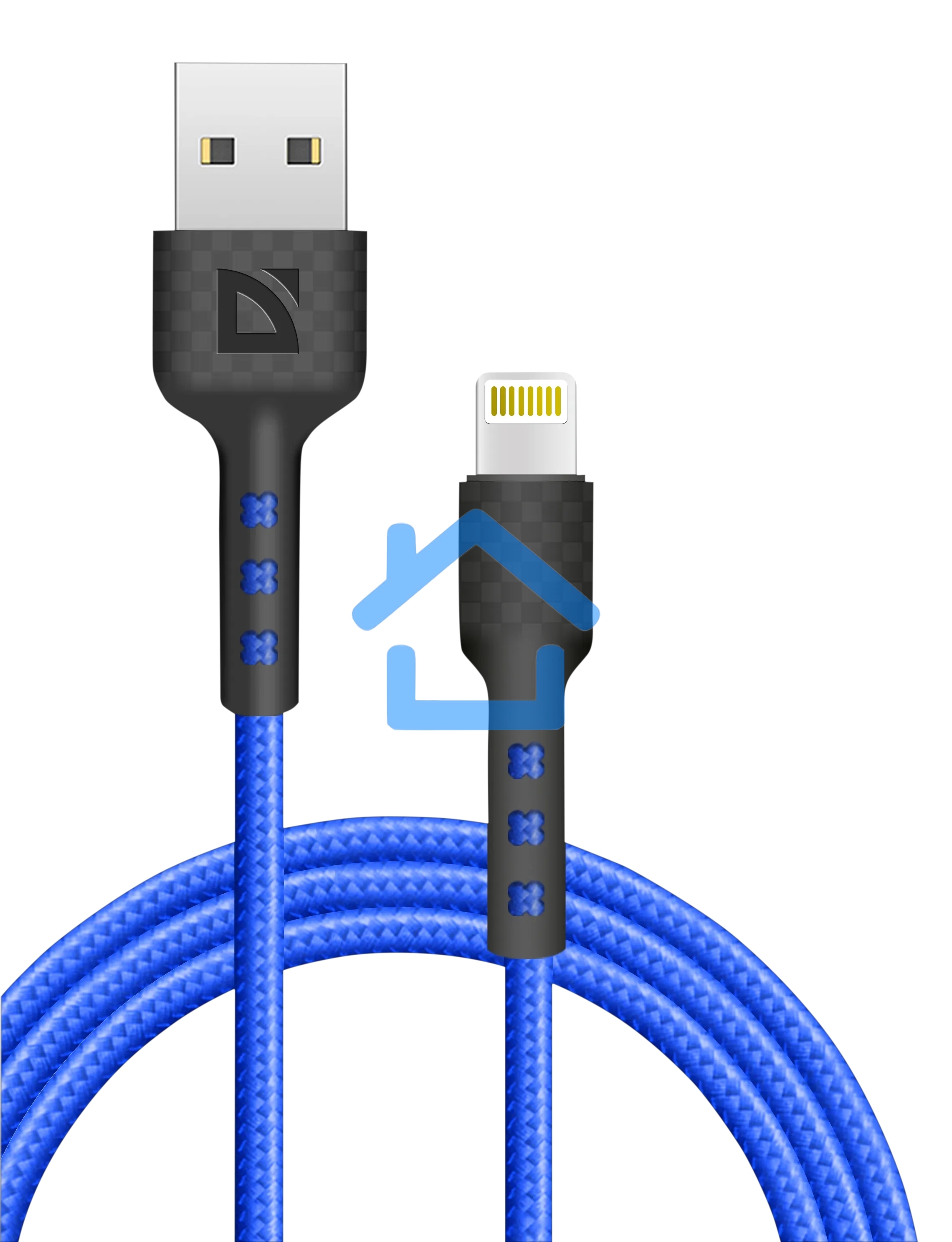Кабель Defender F181, USB 2.0 (AM) - Apple Lightning (M), 1метр, 2.4А, нейлоновая оплетка, синий.