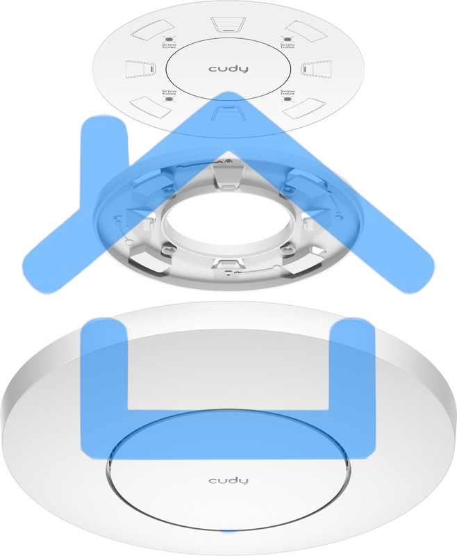Точка доступа CUDY AC1200 Dual Band Gigabit Ceiling Mount Access Point, MT7621DAN+MT7613B+MT7603E, 867Mbps at 5GHz + 300Mbps at 2.4GHz, 1 x GbE RJ45 Port, Support 12V DC or 802.3af PoE or Passive PoE, Internal Antennas, 48V passive PoE adapter included, C