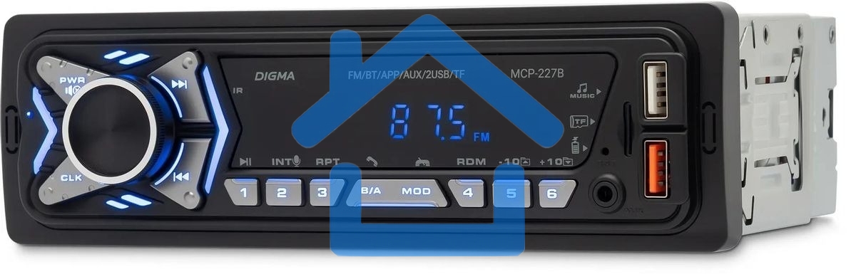 Автомагнитола Digma MCP-227B 1DIN 2x45Вт v5.0 USB 2.0 AUX 2 ПДУ