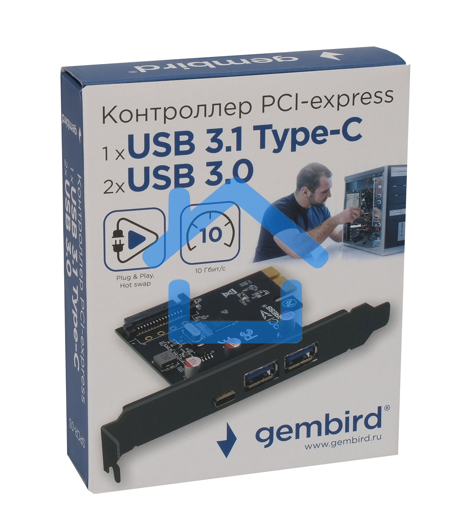 Контроллер USB 3.1 Gembird SPCR-03 в разъем PCI-e, 2xUSB-A + 1xType-C