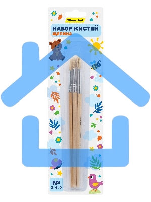 Набор кистей Silwerhof Веселые друзья (набор 3шт) щетина круглая №2,4,6, деревянная ручка