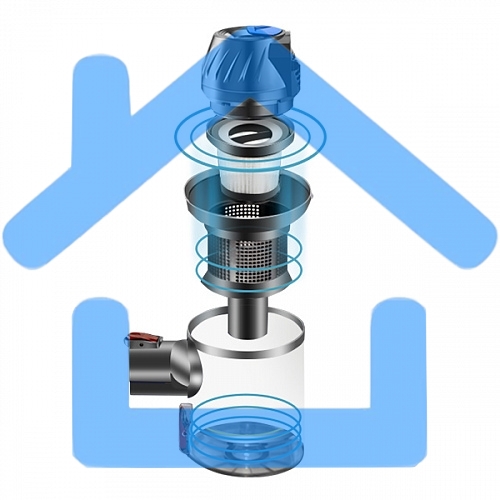 Пылесос вертикальный BQ VC1002H синий, питание от аккумулятора, 150 Вт, уборка сухая, пылесборник 0.7 л, работа от АКБ max 35 мин