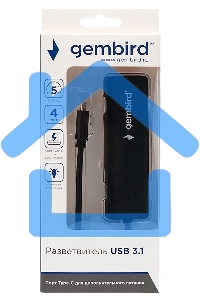 Концентратор USB 3.0 Gembird UHB-C424, 4 порта, кабель Type-C 19см, с доп питанием (Type-C)