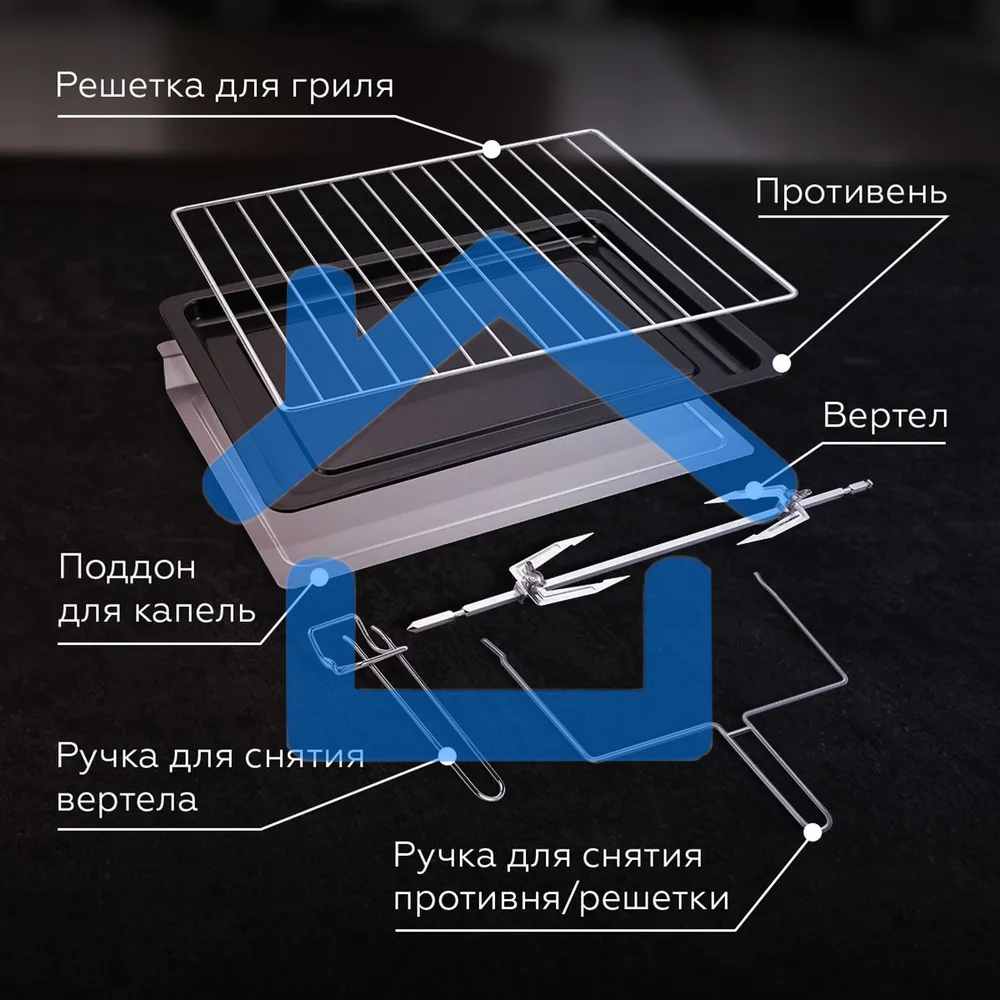 Мини-печь BQ EO1002B Мощность 1600 Вт, Объем 30 л, Конвекция, 5 режимов работы, Таймер до 60 мин черный/стальной