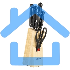 Набор ножей LARA LR05-53 7 предметов: ДЕРЕВЯННАЯ ПОДСТАВКА + 5 ножей + ножницы, нержавеющая сталь 2CR13