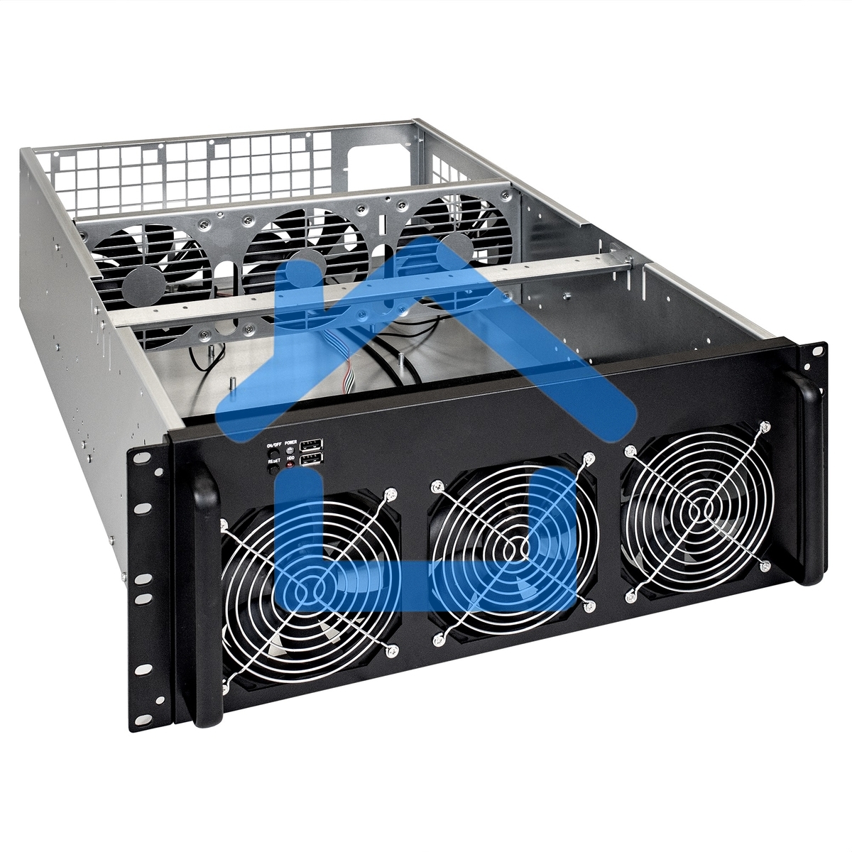 Корпус для майнинга ExeGate EX288960RUS Pro 8-650 <без БП, 2*USB, 6*fan 120мм, места под: 8 видеокарт, 1 БП>