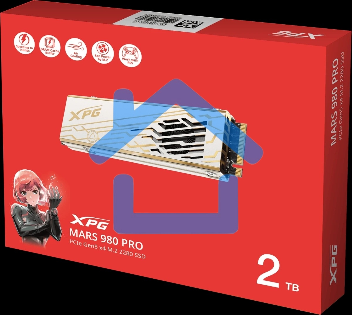 Накопитель SSD ADATA XPG MARS 980 PRO, 2000Gb, M.2(22x80мм), NVMe, PCIe 5.0 x4, 3D NAND, R/W 14000/13000Mb/s, IOPs 2 000 000/1 650 000, TbW 1480, DWPD 0.4, with Heat Sink (5 лет)