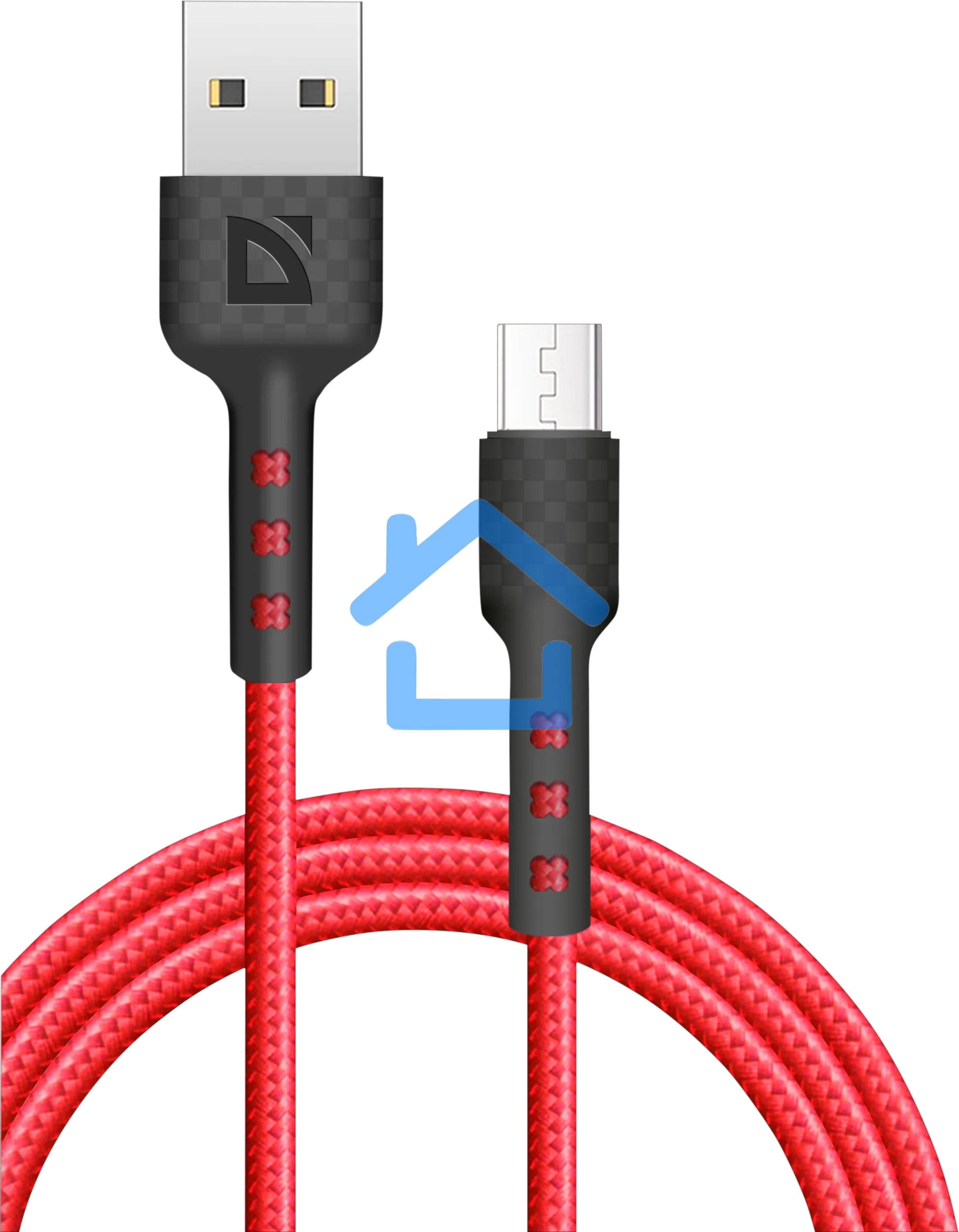 Кабель Defender F181, USB 2.0 (AM) - microUSB 2.0 (BM), 1метр, 2.4А, нейлоновая оплетка, красный.