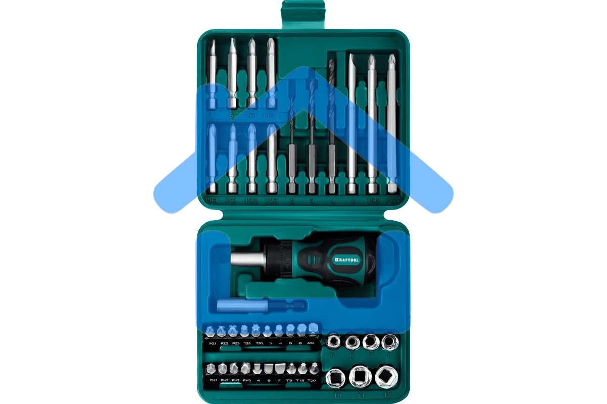 Набор KRAFTOOL Отвертка реверсивная с битами и торцевыми головками и сверлами, 43 предмета 25556-H43
