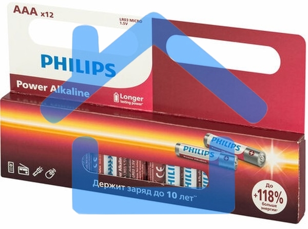 Элемент питания алкалиновый AAA/LR03 1.5В Power (блист. 12шт) Philips Б0064681