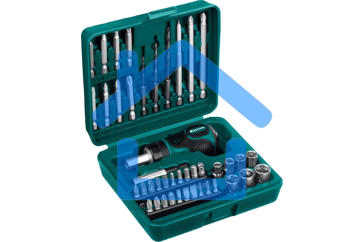 Набор KRAFTOOL Отвертка реверсивная с битами и торцевыми головками и сверлами, 43 предмета 25556-H43