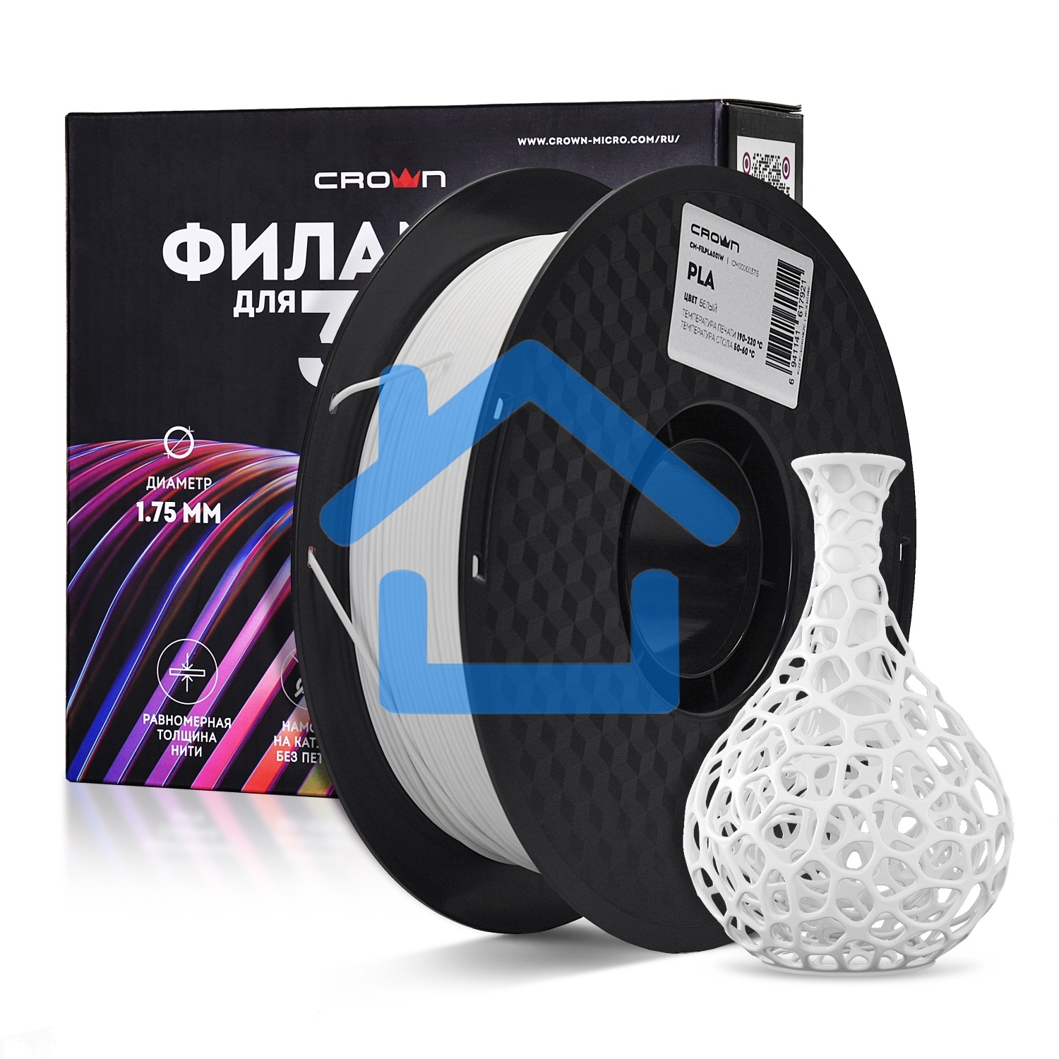 Филамент Crown Micro CM-FILPLA001W PLA 1.75 1кг белый