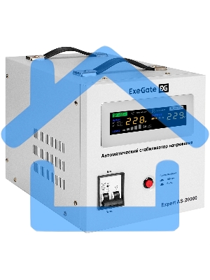 Стабилизатор напряжения ExeGate Expert AS-20000 (20000ВА, вход 140-260В, цветной дисплей, выход 220В±8%, КПД 98%, 5 уровней защиты, задержка, усиленный метал. корпус, клем.колодка, RTL)