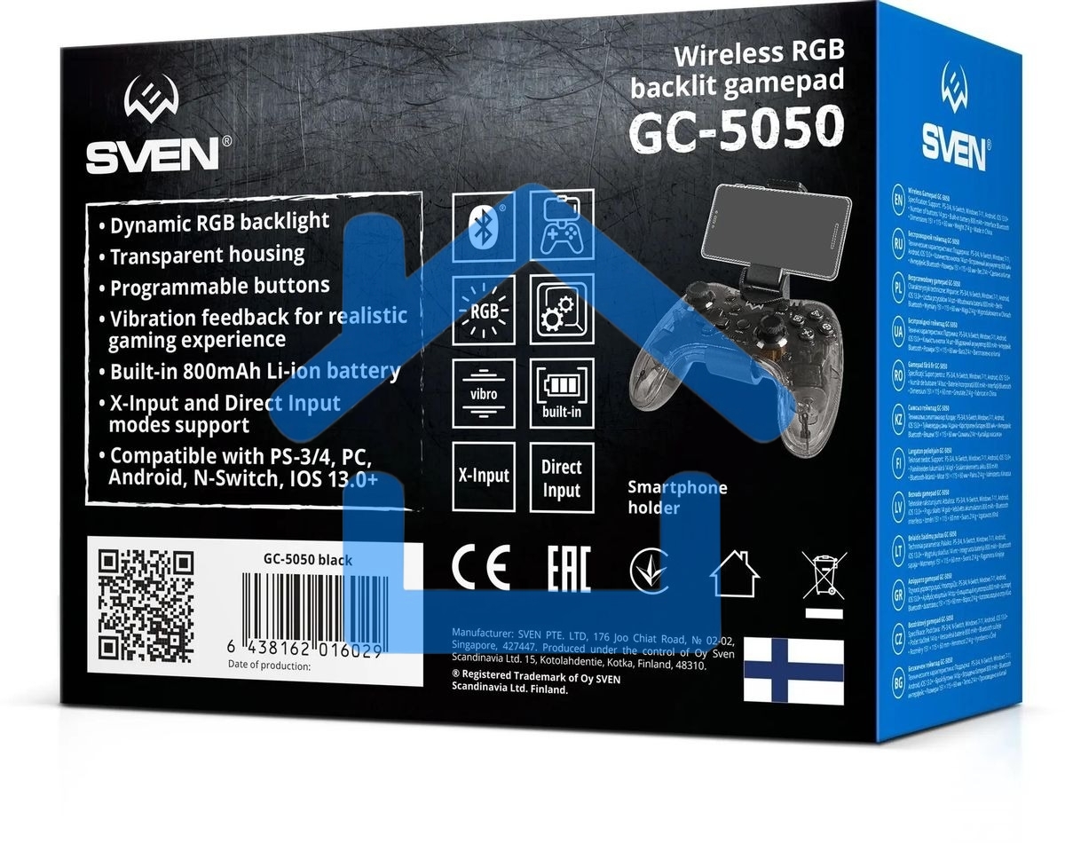 Геймпад Sven GC-5050 черный Bluetooth Беспроводной виброотдача обратная связь (в компл.:держатель для смартфона/кабель USB) (SV-016029)