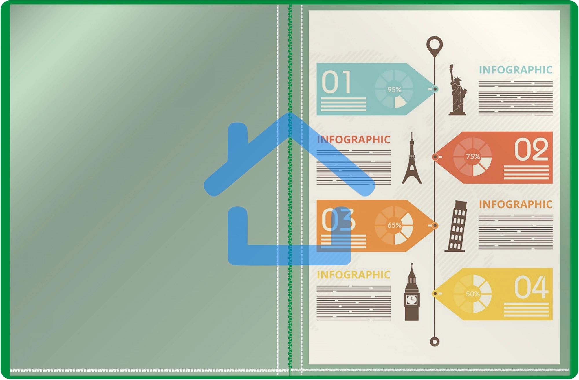 Папка с 30 прозрачными вкладками Silwerhof Eco A4, пластик, 0.5мм, зеленый
