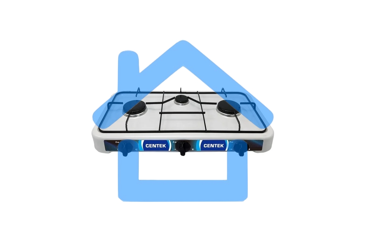 Газовая плитка Centek CT-1522 белый 3 конфорки, КРЫШКА, сменные форсунки баллон/магистраль