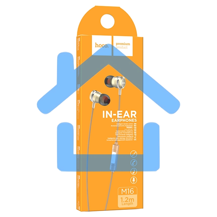 Наушники проводные-вставки с микрофоном Hoco M16 золотой