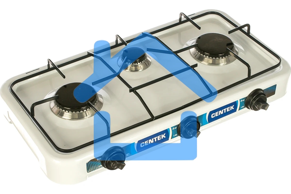 Газовая плитка Centek CT-1522 белый 3 конфорки, КРЫШКА, сменные форсунки баллон/магистраль