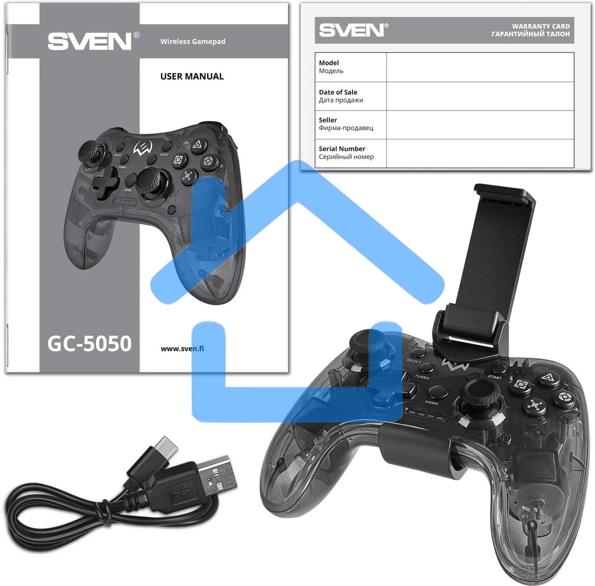 Геймпад Sven GC-5050 черный Bluetooth Беспроводной виброотдача обратная связь (в компл.:держатель для смартфона/кабель USB) (SV-016029)