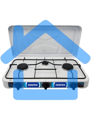 Газовая плитка Centek CT-1522 белый 3 конфорки, КРЫШКА, сменные форсунки баллон/магистраль
