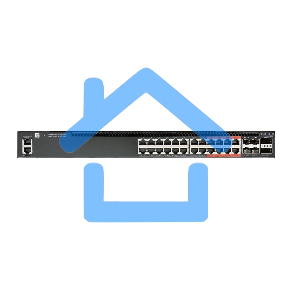 Коммутатор 4610-30P-O-AC-F Edge-corE AS4610-30P, 24-Port GE RJ45 port PoE+, last 8 ports Ultra-PoE, 960W PoE Bugdet, 4x10G SFP+, 2 port 20G QSFP+ for stacking, Broadcom Helix 4, Dual-core ARM Cortex A9 1GHz, dual 110-230VAC 600W hot-swappable PSUs, one fi