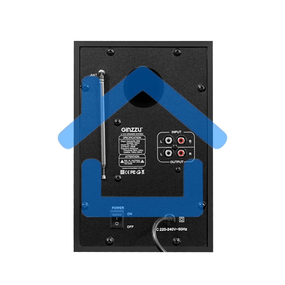 Мультимедийная акустическая система GINZZU GM-407 2.1 с Bluetooth. Выходная мощность (RMS) 40 Вт. Диапазон воспроизводимых частот: 40Гц - 20КГц. Bluetooth: V2.1. Встроенный аудио-плеер: SD-card, USB-flash до 32 ГБ. FM радио: 87.5МГц - 108.0МГц. Вход AUX: 
