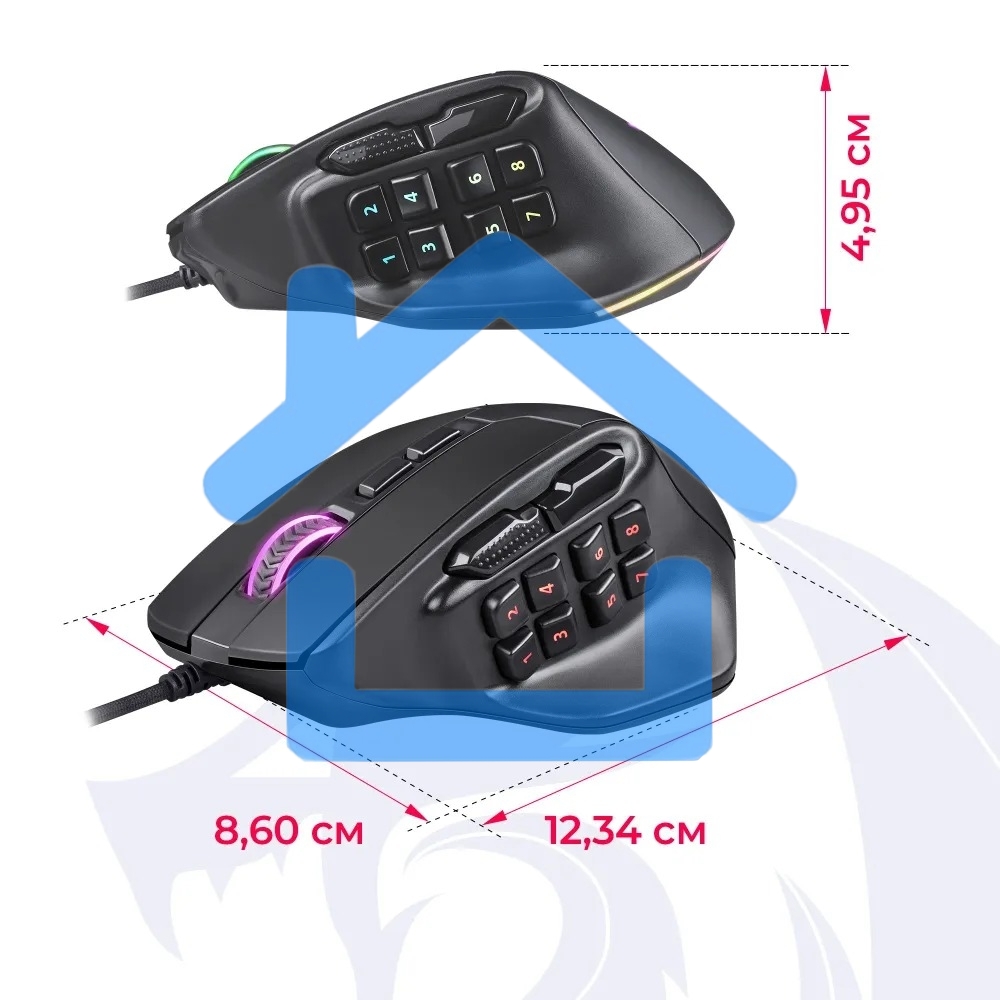 Мышь проводная REDRAGON Aatrox черный, 12400 dpi, USB, кнопки - 15