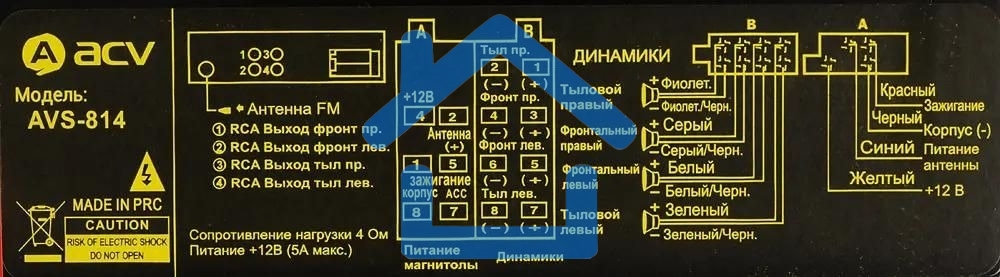 Автомагнитола ACV AVS-814BR 1DIN 4x50Вт