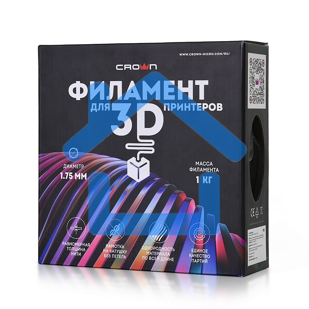 Филамент Crown Micro CM-FILPLA001W PLA 1.75 1кг белый