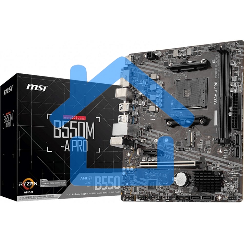 Материнская плата MSI B550M-A PRO, AM4, AMD B550, 2xDDR4, 4xSATA, 1xM.2, 1xPCIe 4.0 x16, 1xPCIe x1, 1xDVI-D, 1xHDMI, 1x 1Gb LAN, 2xUSB 2.0, 4xUSB 3.2 Gen 1, 3x3.5 мм, 7.1, mATX