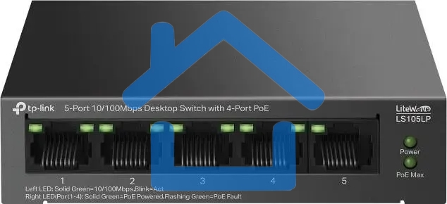 Настольный коммутатор TP-Link LS105LP с 5 портами 10/100 Мбит/с (4 порта PoE)