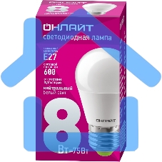 Лампа светодиодная ОНЛАЙТ 71627 OLL-G45-8-230-4K-E27 8Вт шар 4000К белый E27 600лм 176-264В