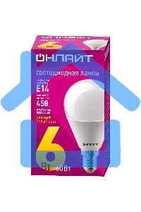 Лампа светодиодная ОНЛАЙТ 71643 OLL-G45-6-230-2.7K-E14 6Вт шар 2700К тепл. бел. E14 450лм 176-264В