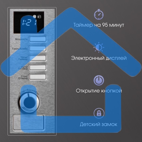 Микроволновая печь встраиваемая Zigmund & Shtain BMO 21 S нержавеющая сталь, 20 л, 1200 Вт, переключатели - поворотный механизм/кнопки