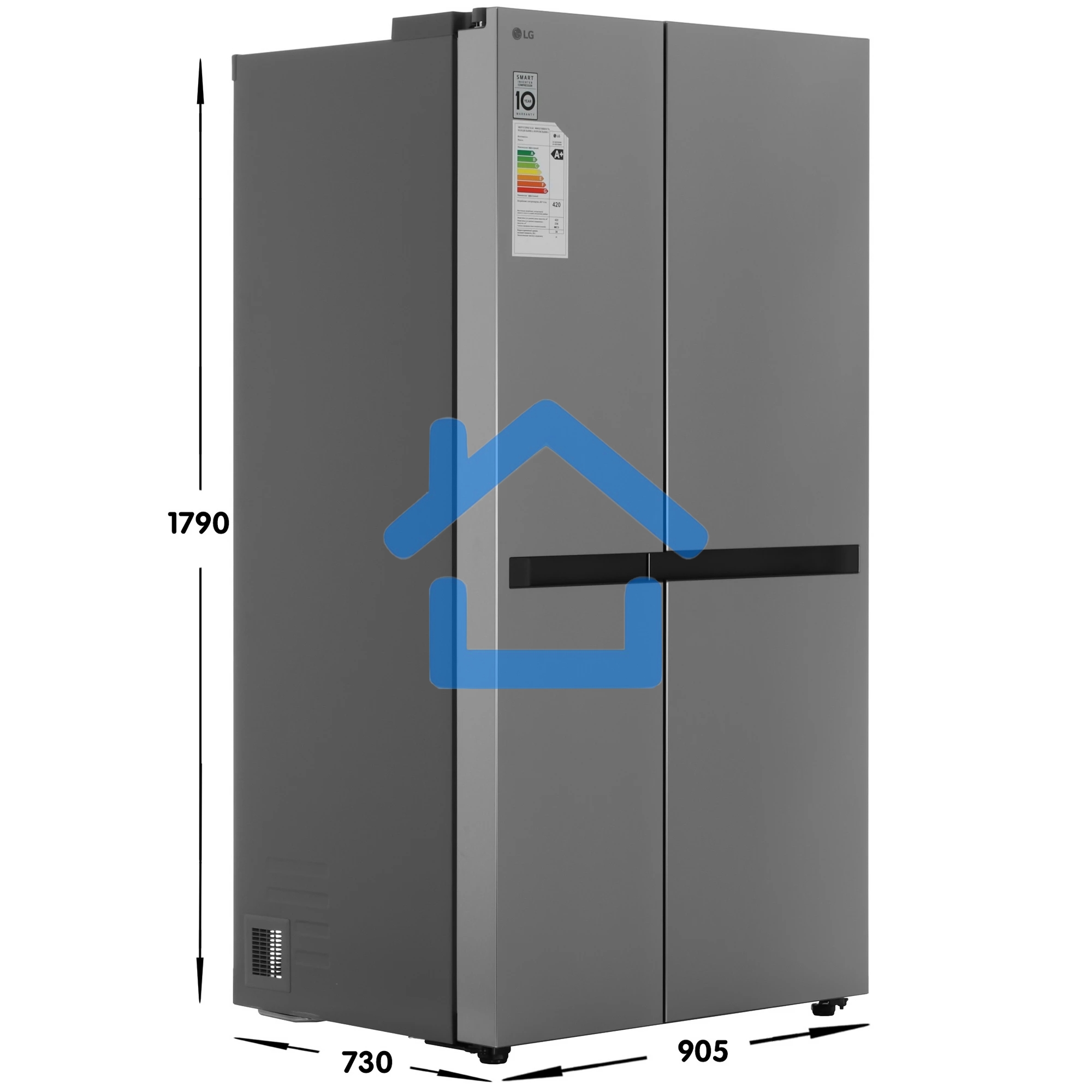 Холодильник LG GC-B257KMHW серебристый двухкамерный 422/206 л., морозилка сбоку, No Frost, Side by Side