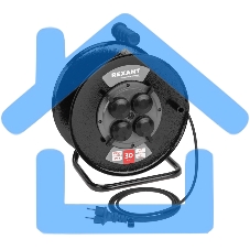 Удлинитель силовой Rexant КГ на катушке 4 гнезда, с/з, 30м, 3х1,5мм², IP44 c защитными крышками, металлическая катушка