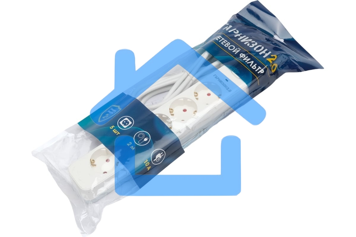 Сетевой фильтр Гарнизон EPS-5-W-2 5р, 2.0, 10А, 2м, ур.защиты 2+, белый, пакет (21442)