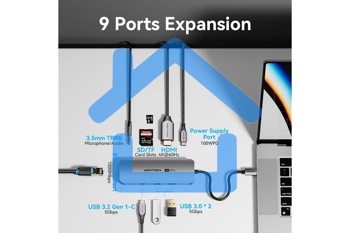 Мультифункциональный хаб Vention USB Type C 9 в 1