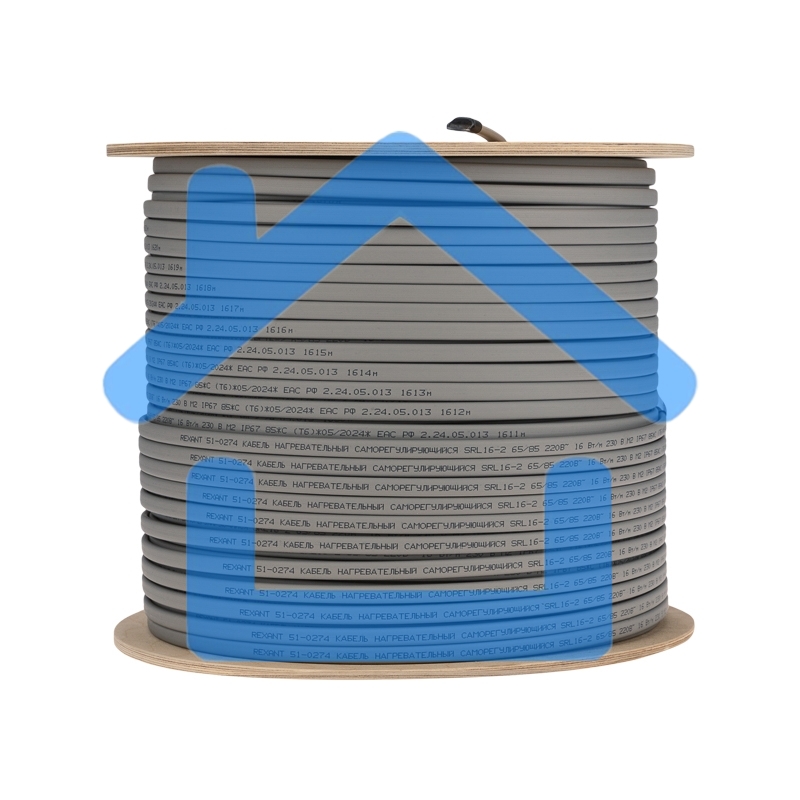 Кабель греющий (нагревательный) саморегулирующийся SRL16-2, неэкранированный, 16Вт/м, 0,9мм2/105м, 300м Rexant