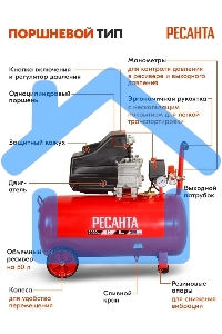 Компрессор Ресанта КП-8/50Л 900/74/7/10