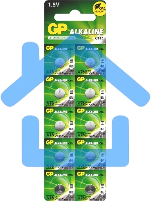 Алкалиновые пуговичные батарейки GP A76 (A76FRA-2C10250/5000) 10шт на отрывном блистере