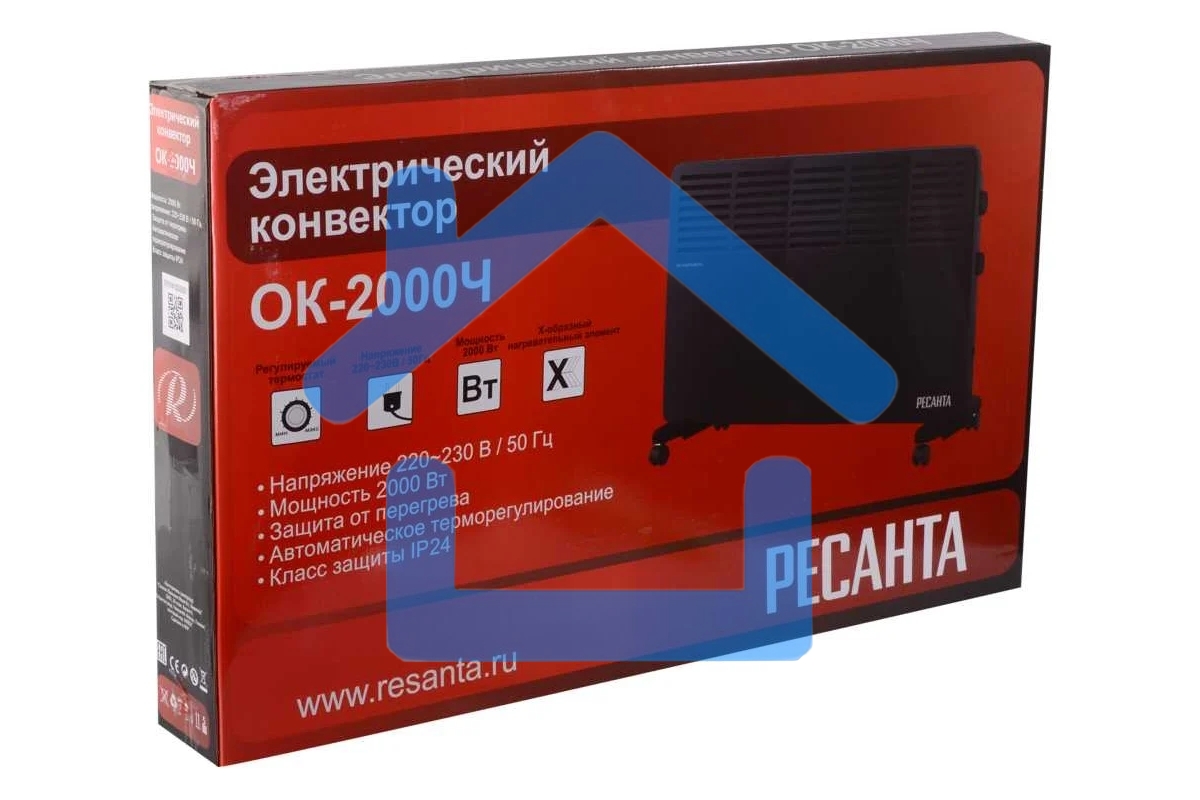 Конвектор Ресанта ОК-2000Ч, черный, 2000 Вт, 25 м2, термостат 67/4/37