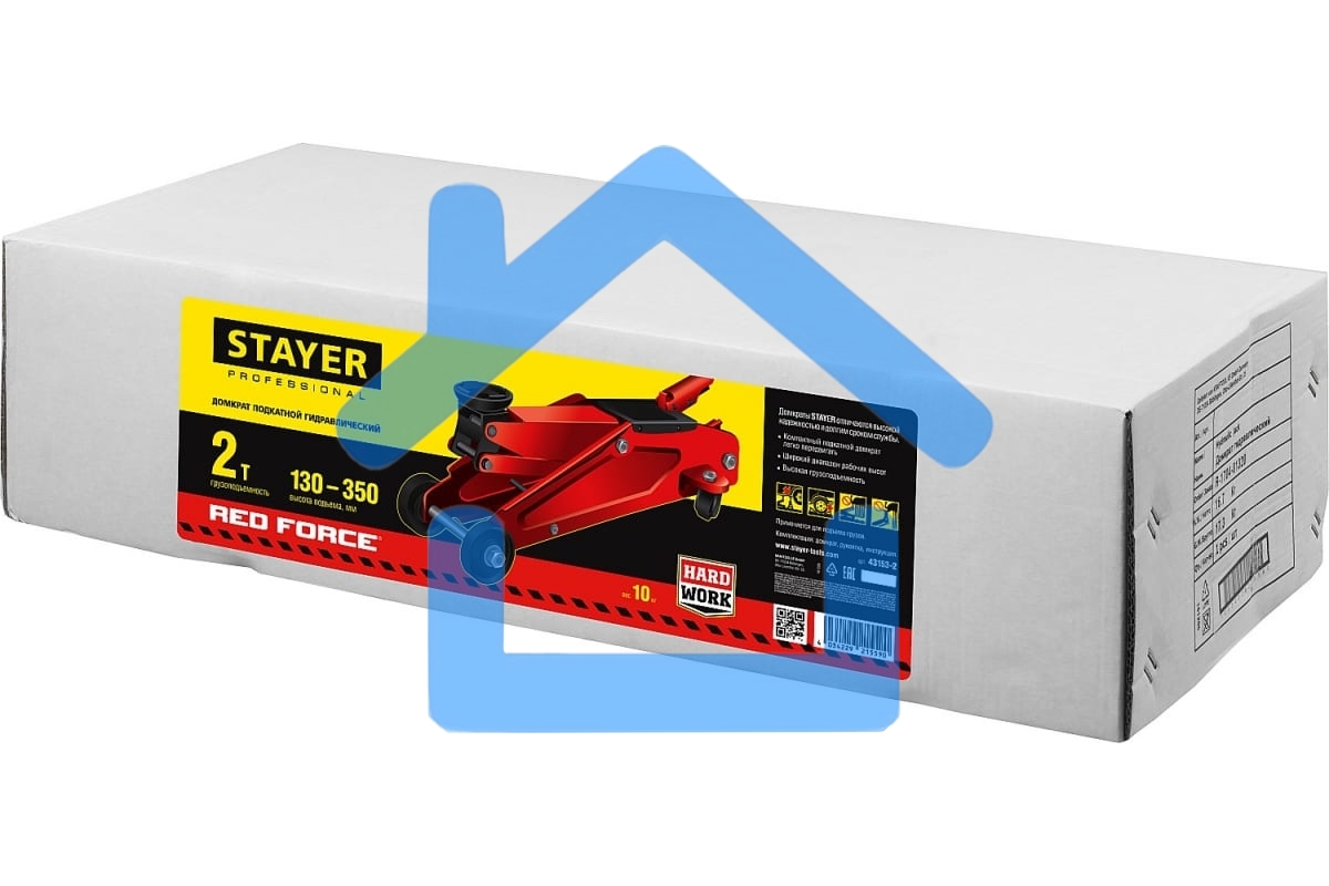 Домкрат STAYER 43153-2 гидравлический подкатной red force 2т 130-350мм