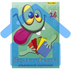 Картон цветной Silwerhof двусторонный мелованный, 16л. 16цв. A4 Монстрики папка